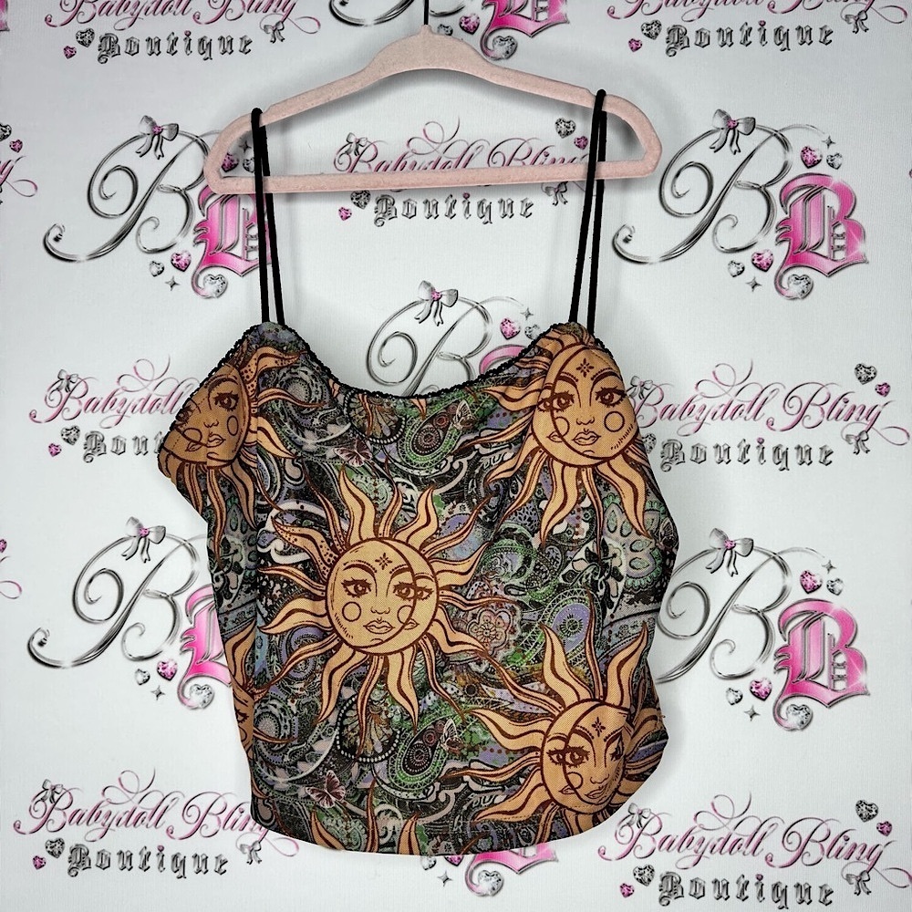 Shein boho crop top Sun and Moon Patterned Tank Top